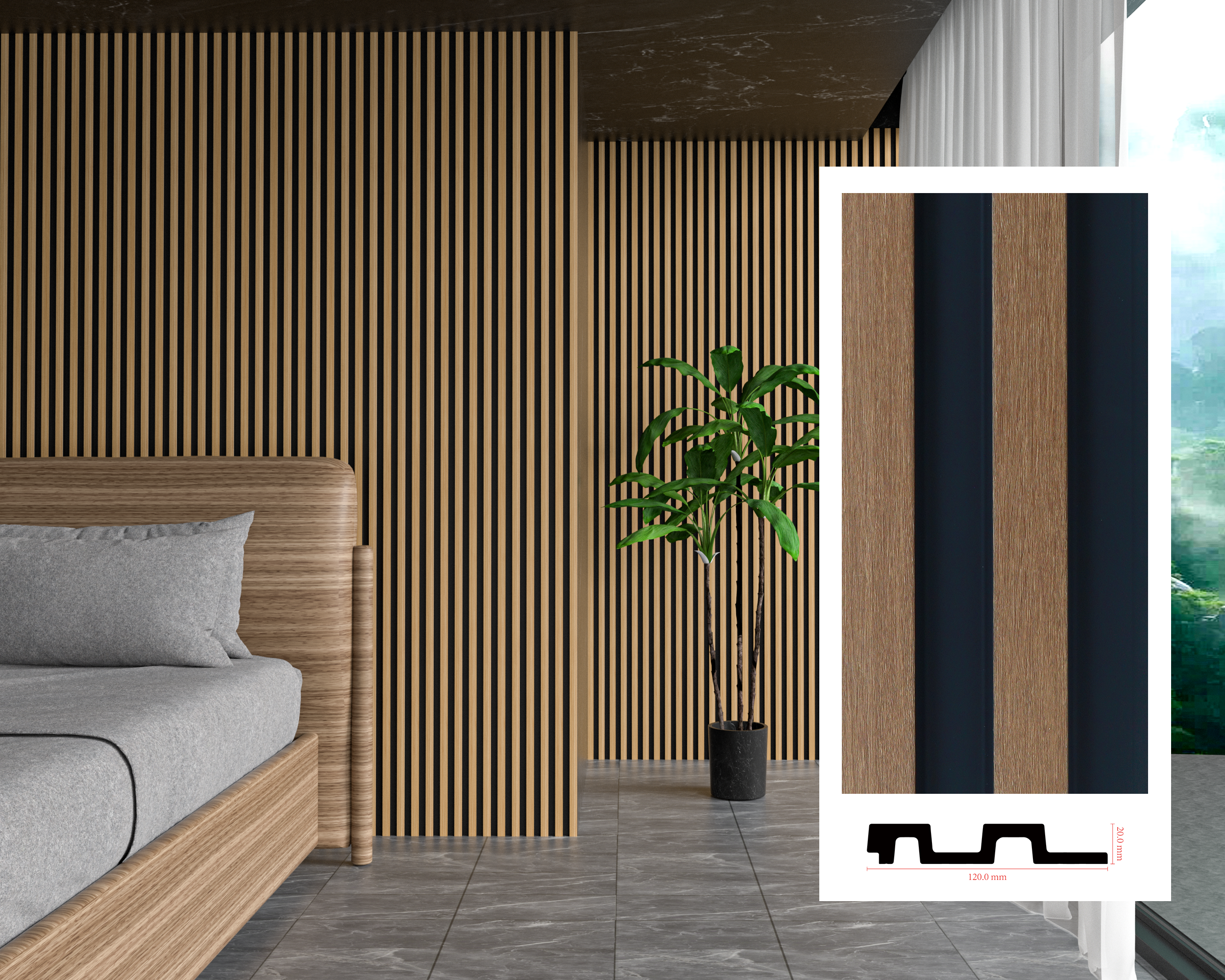 Wall Poly Oak / Black Wood